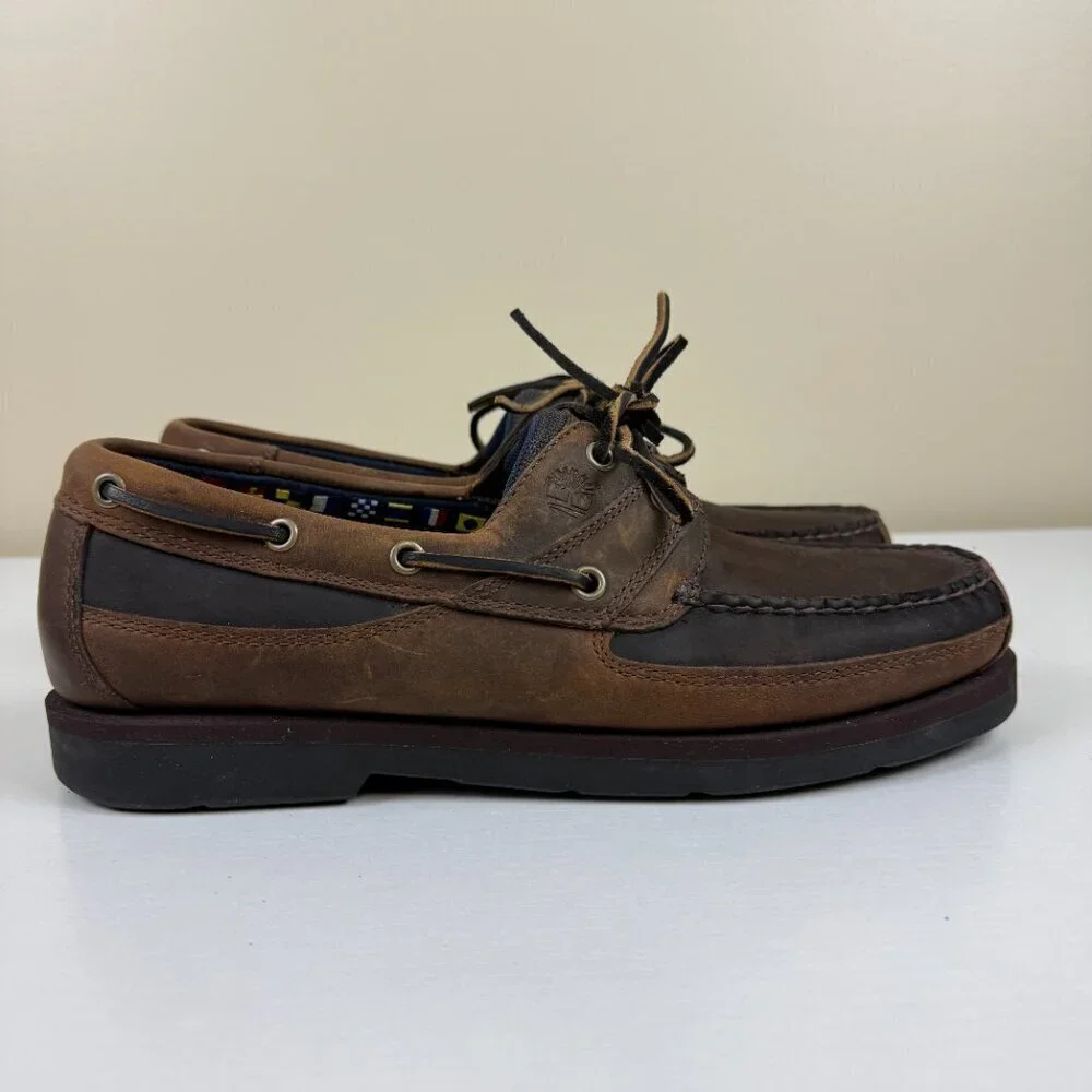 NEW Timberland Men's Brown Leather Moc Toe Boat Shoes